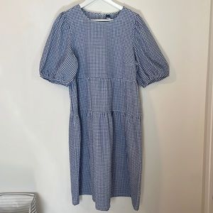 OLD NAVY Blue and White Checkered Oversized Tier Pockets Dress Size Large Petite